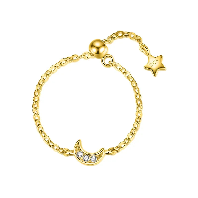 Anillo Cadena con Luna y Estrella