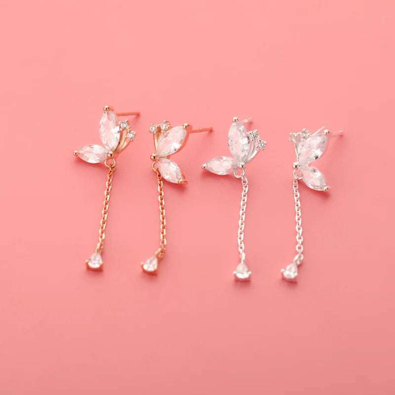 Aretes Mariposa con Cadena Colgante