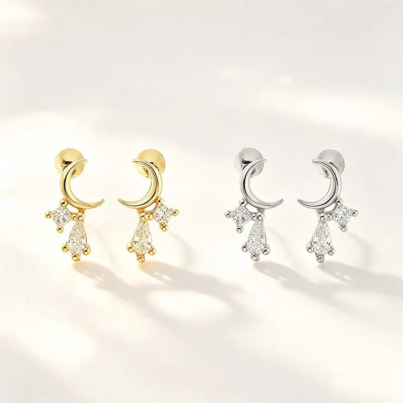 Aretes Luna con Zirconia en Gota