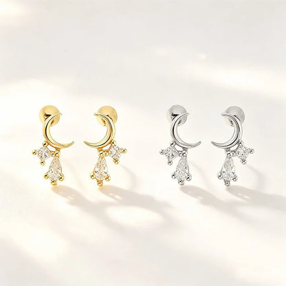 Aretes Luna con Zirconia en Gota