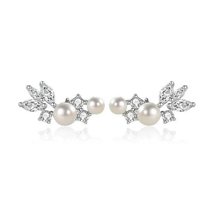 Aretes Hoja con Perla en Plateado o Dorado