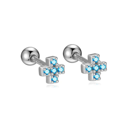 Aretes Cruz con Zirconias de Color