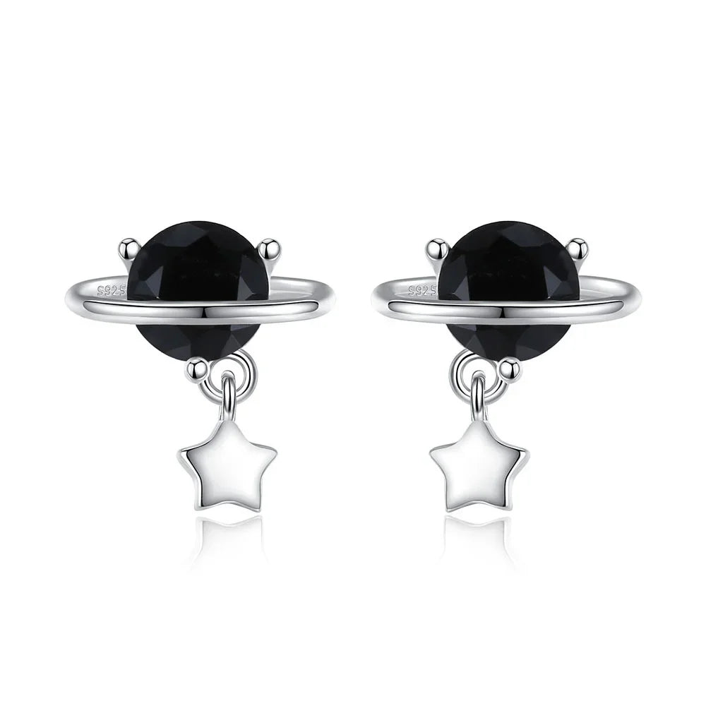 Aretes Planeta y Estrella con Zirconia Negra