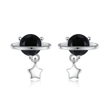 Aretes Planeta y Estrella con Zirconia Negra