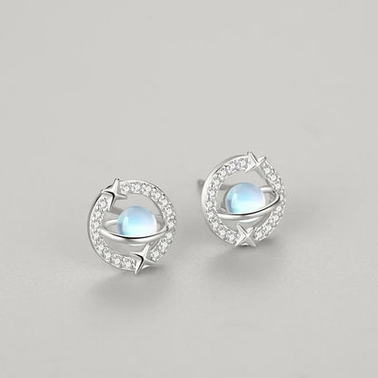 Aretes Planeta con Piedra Luna y Zirconias