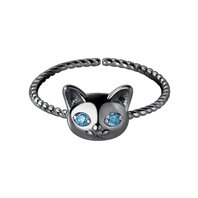 Anillo Abierto Gatito Trenzado con Zirconias