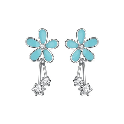 Aretes Flor Esmaltada Azul con Zirconias
