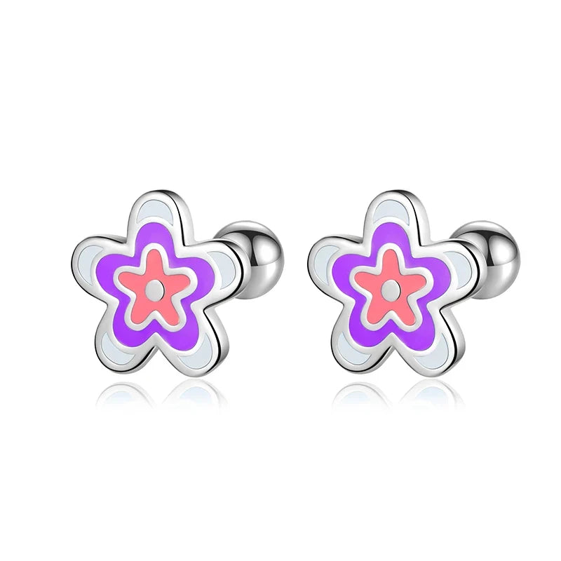 Aretes Flor Esmaltada Azul o Morada