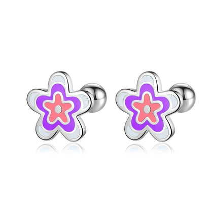 Aretes Flor Esmaltada Azul o Morada