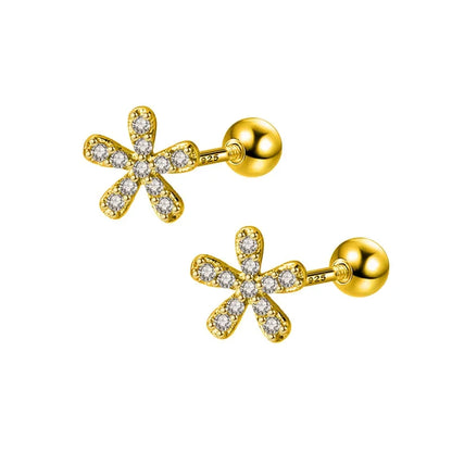 Aretes Florecita Brillante con Cierre de Rosca