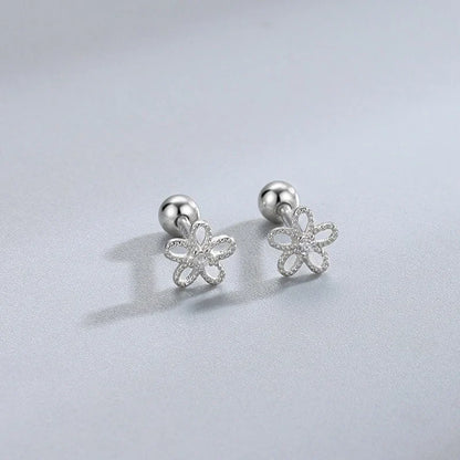Aretes Flor con Zirconias y Cierre de Rosca