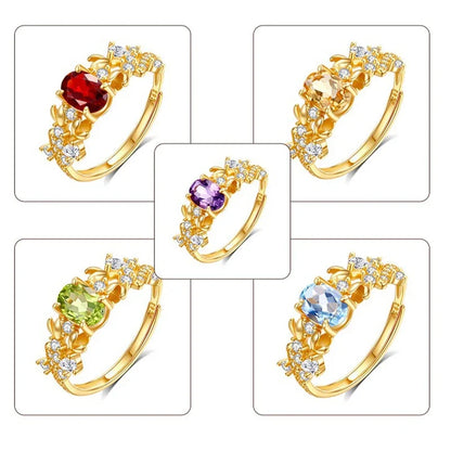 Anillo Flor con Cristal Natural Ajustable