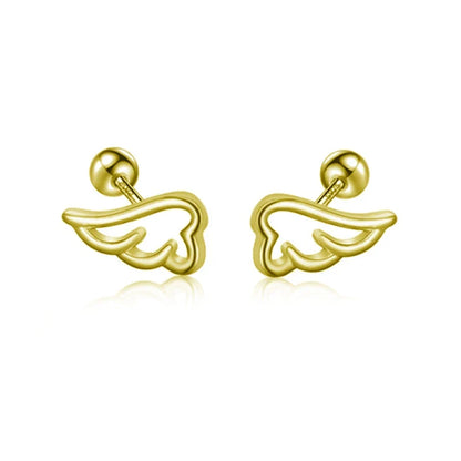 Aretes Bolita con Alas de Ángel
