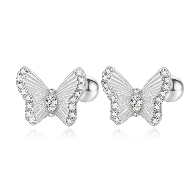 Aretes Mariposa con Zirconias y Cierre de Rosca