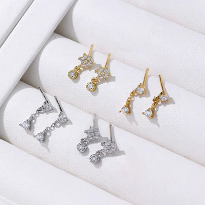 Aretes Flor con Zirconias en Cuatro Estilos