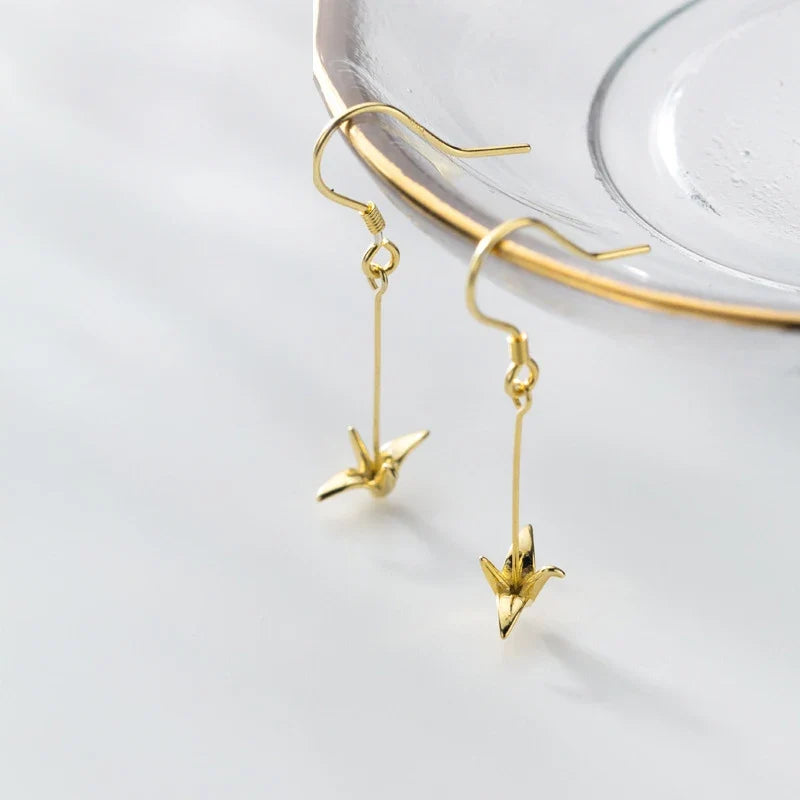 Aretes Largos Grulla de Papel