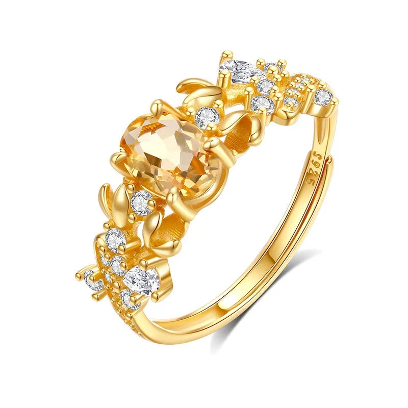 Anillo Flor con Cristal Natural Ajustable