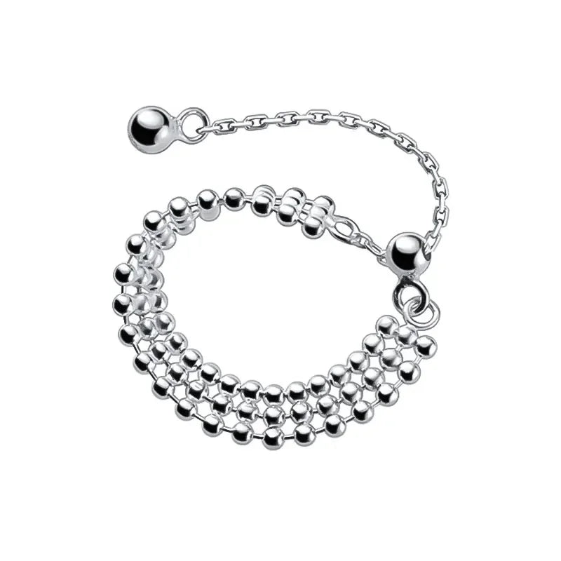 Anillo Triple Cadena de Bolitas Ajustable