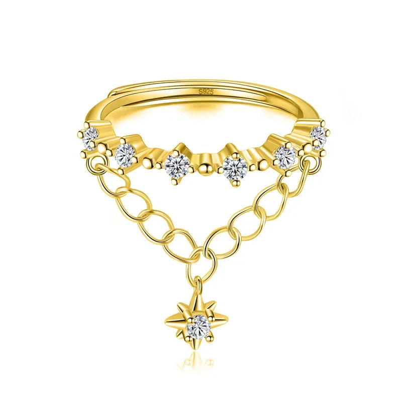 Anillo Doble Cadena con Zirconias
