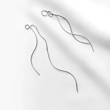 Aretes Largos Doble Barra con Cadena