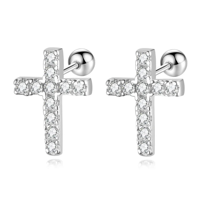 Aretes Cruz con Zirconias Redondas