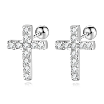 Aretes Cruz con Zirconias Redondas
