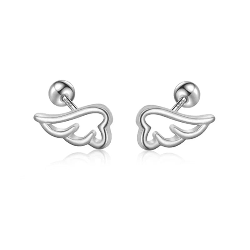 Aretes Bolita con Alas de Ángel