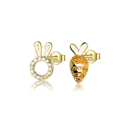 Aretes Conejito y Zanahoria en Plateado o Dorado