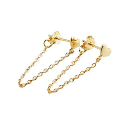 Aretes Corazón con Cadena Colgante