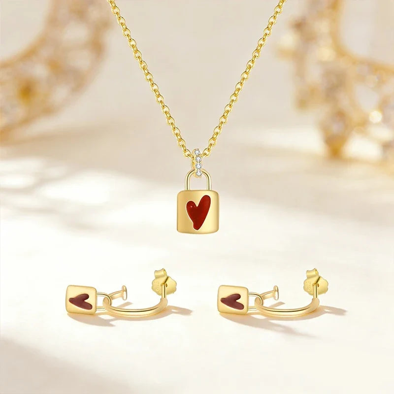 Aretes o Collar Corazón Candado o con Rayo