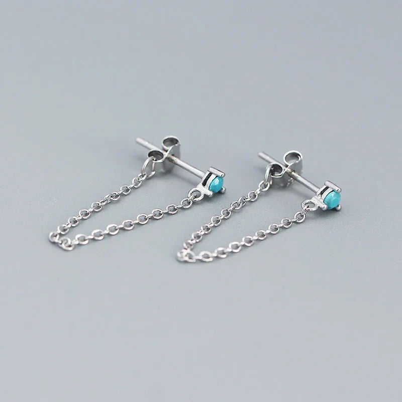 Aretes de Hilo con Zirconias de Colores