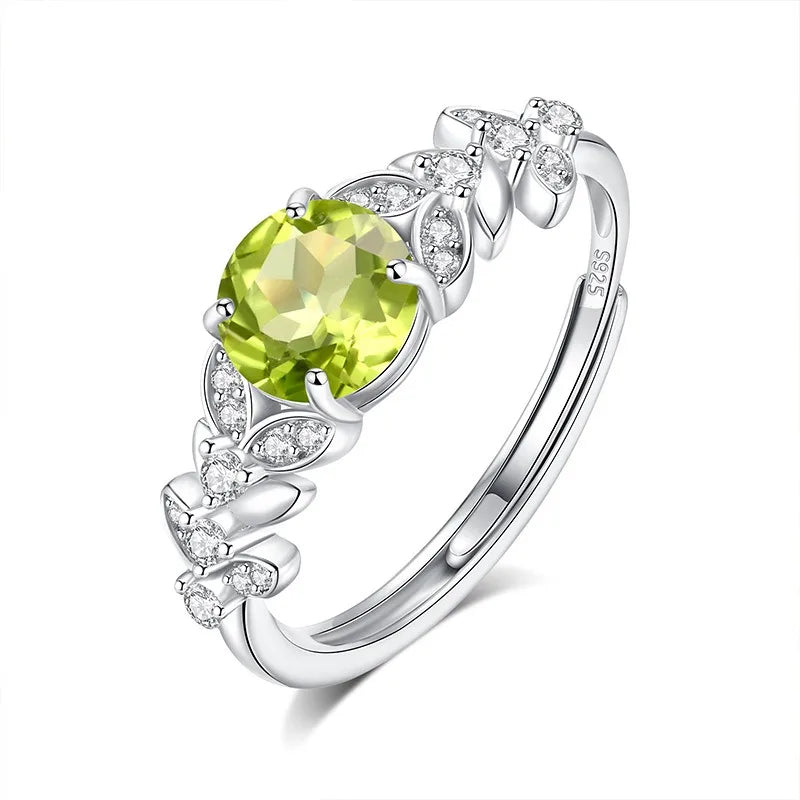 Anillo Ajustable Hoja con Cristal Natural