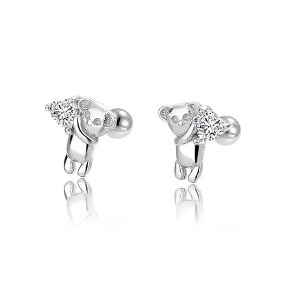 Aretes Osito con Corazón de Zirconia