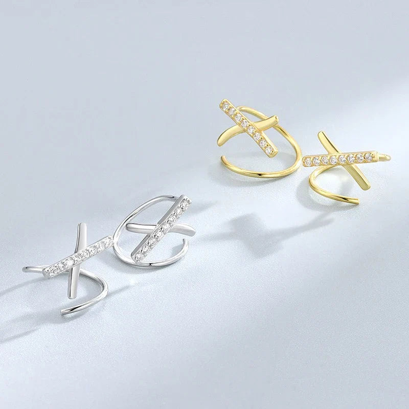 Aretes Cruz en X con Zirconias