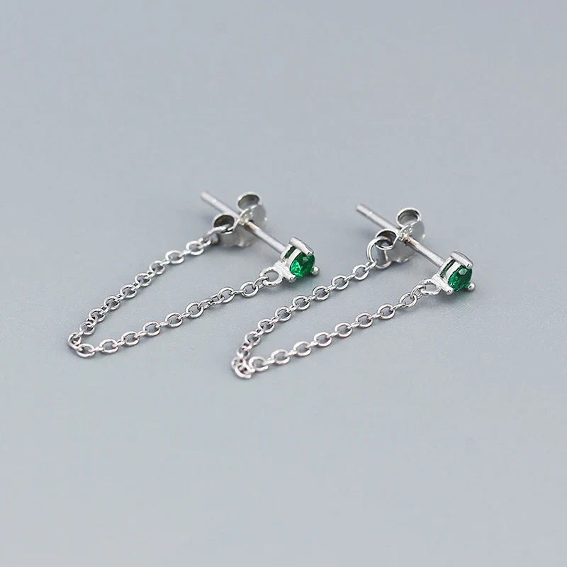 Aretes de Hilo con Zirconias de Colores