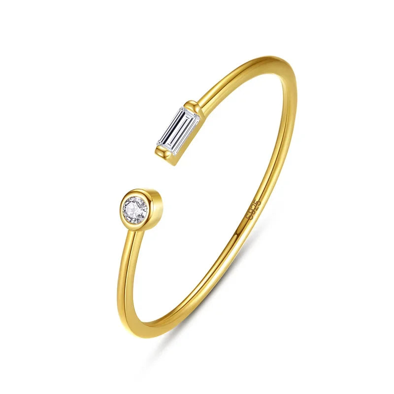 Anillo Abierto Cuadrado y Redondo con Zirconias