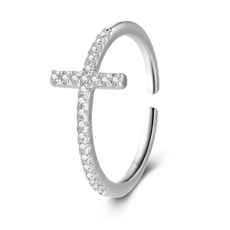 Anillo Abierto Cruz con Zirconias
