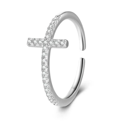 Anillo Abierto Cruz con Zirconias