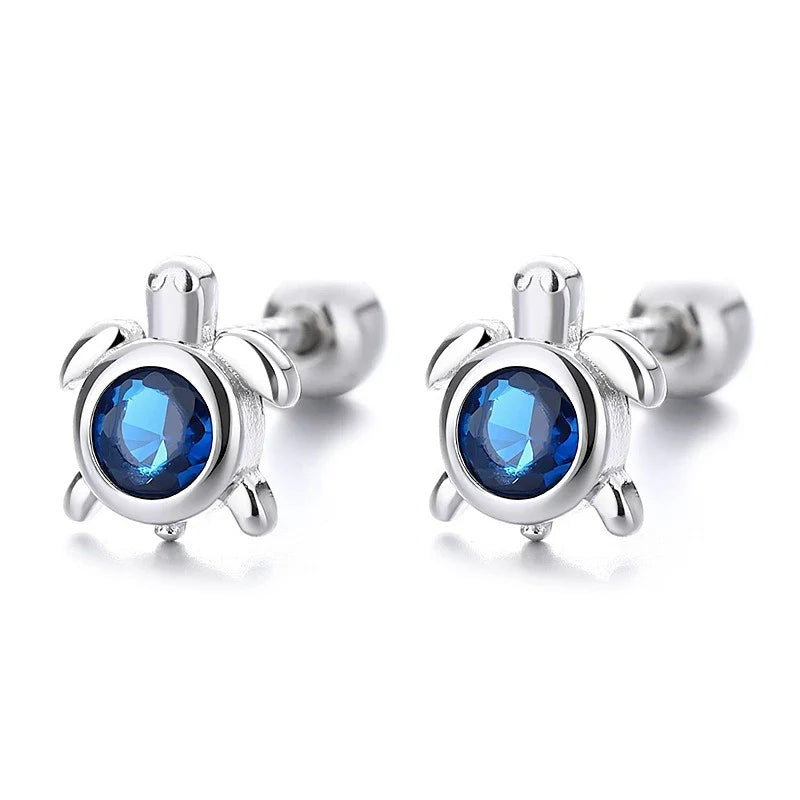 Aretes Tortuga Marina con Zirconias Azules
