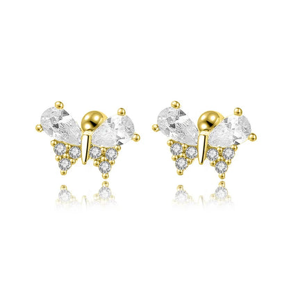 Aretes Mariposa Brillante con Cierre de Rosca