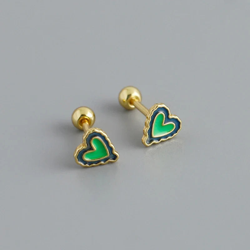 Aretes Corazón Esmaltado con Rosca