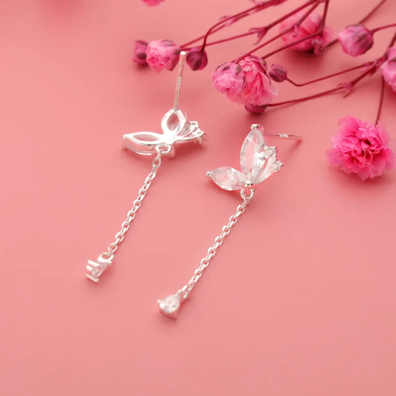 Aretes Mariposa con Cadena Colgante