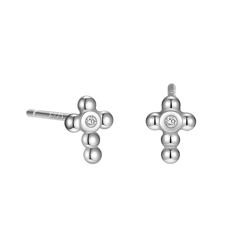 Aretes Cruz con Zirconias y Rosca en Dos Modelos