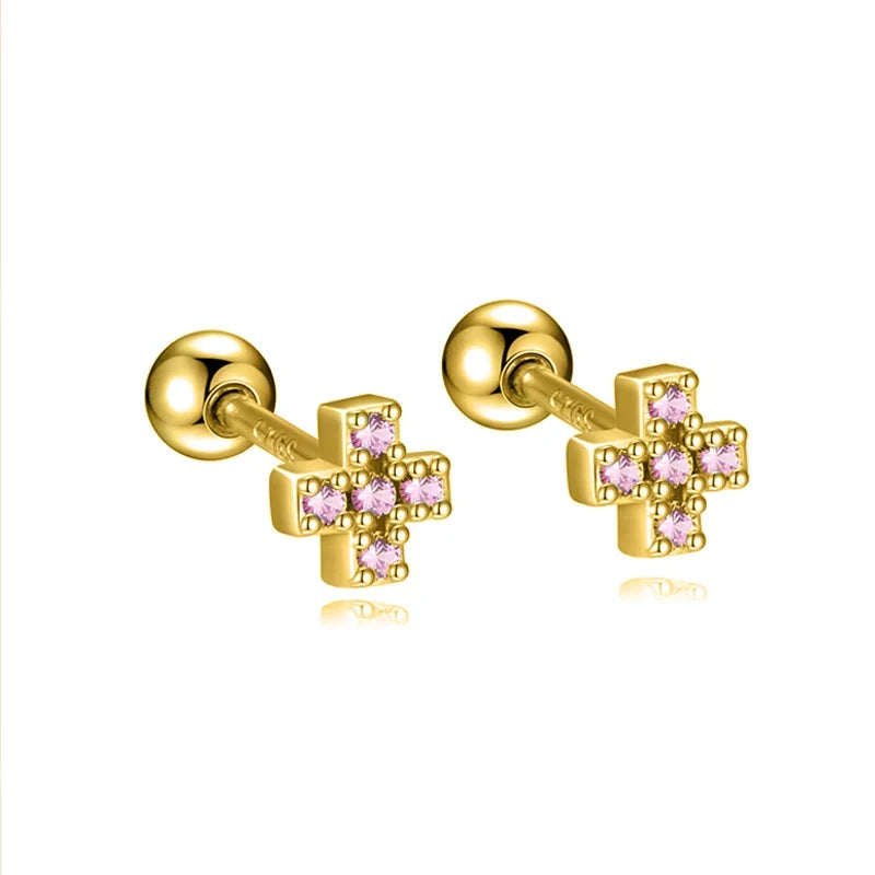 Aretes Cruz con Zirconias de Color