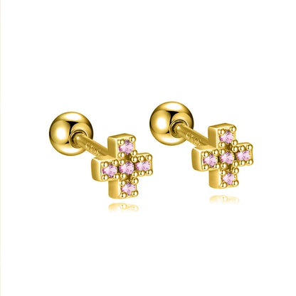Aretes Cruz con Zirconias de Color