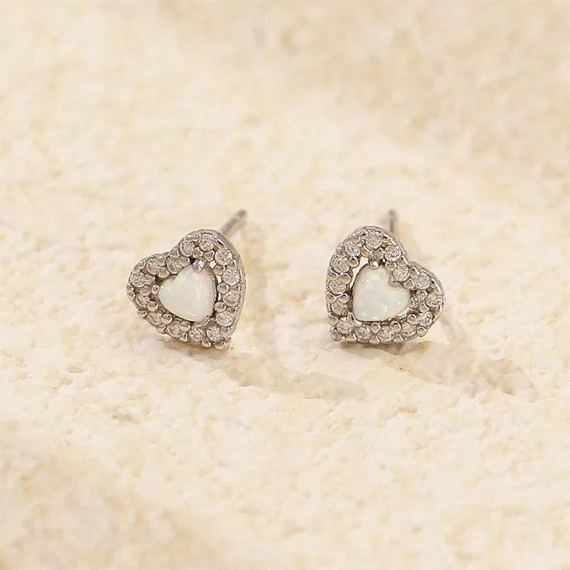 Aretes Corazón de Ópalo con Zirconias