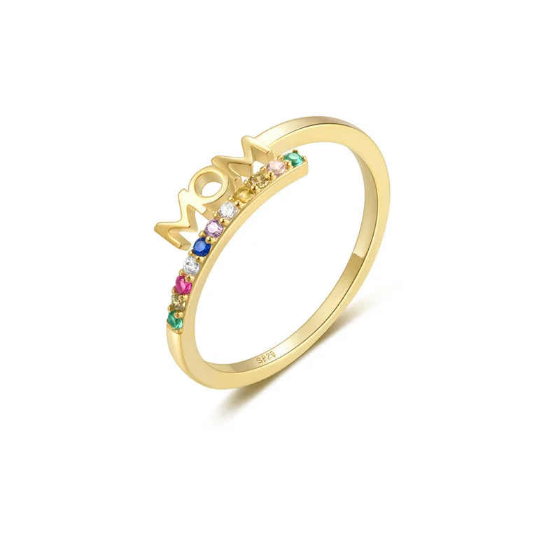 Anillo Ajustable Letras MOM con Zirconias