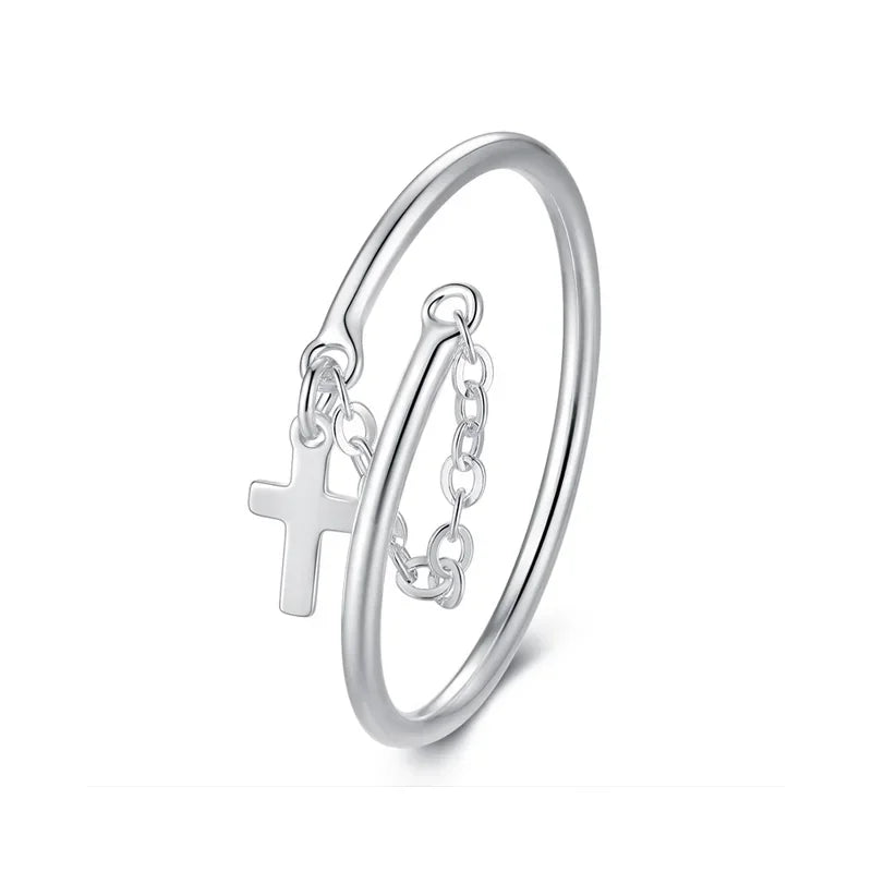Anillo Cadena con Cruz Ajustable