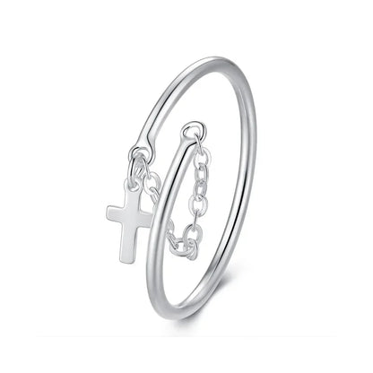 Anillo Cadena con Cruz Ajustable