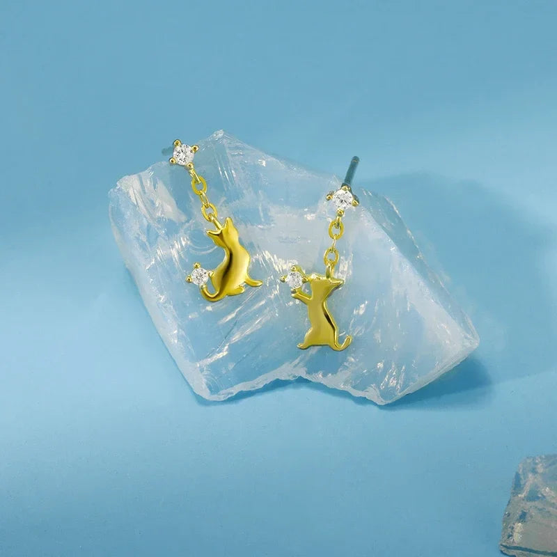 Aretes Asimétricos Gatitos con Zirconias